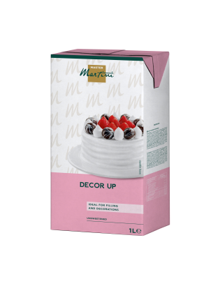 Master Martini Decor Up 1L carton, an unsweetened cream product for cake filling and decorating.