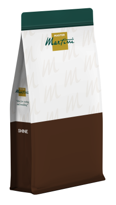 Master Martini "Shine" product bag with dark green top, white middle section with logo, and brown lower section.